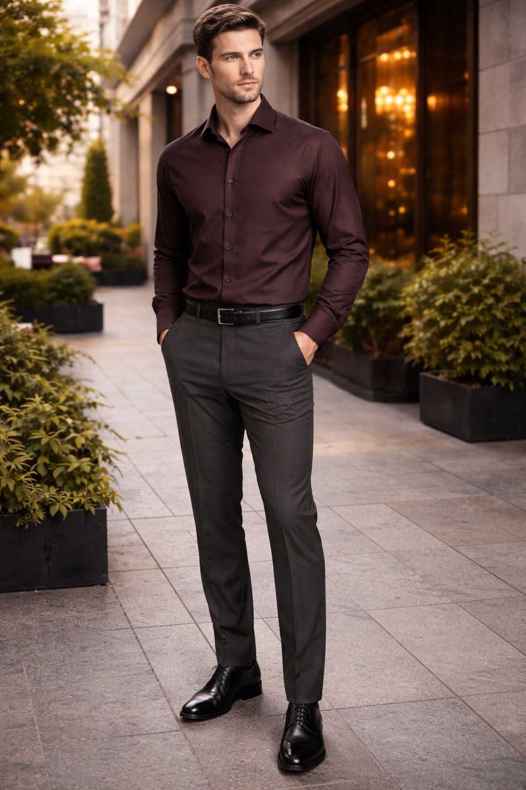 MONOFIT FORMAL SHIRT  WINE BERRY